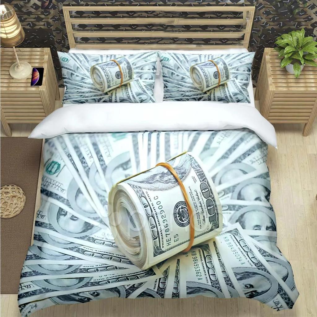 Modische 3D Lustige Geld Dollar Druck Bettwäsche Sets Bettwaren Set Bettbezug Bettdecke Set Bettwäsche Set Luxuriöses Geschenk