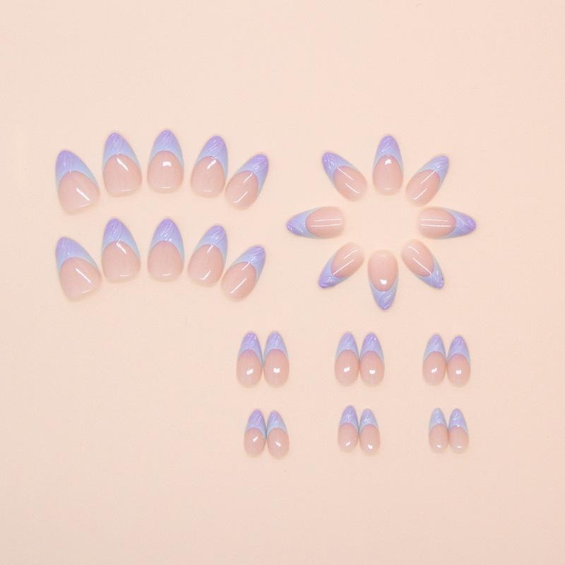 Fake Nails Wear Nail Fake Nails Blue And Purple Removable Nail Patches Simple Line Nail Patches 30 Pieces