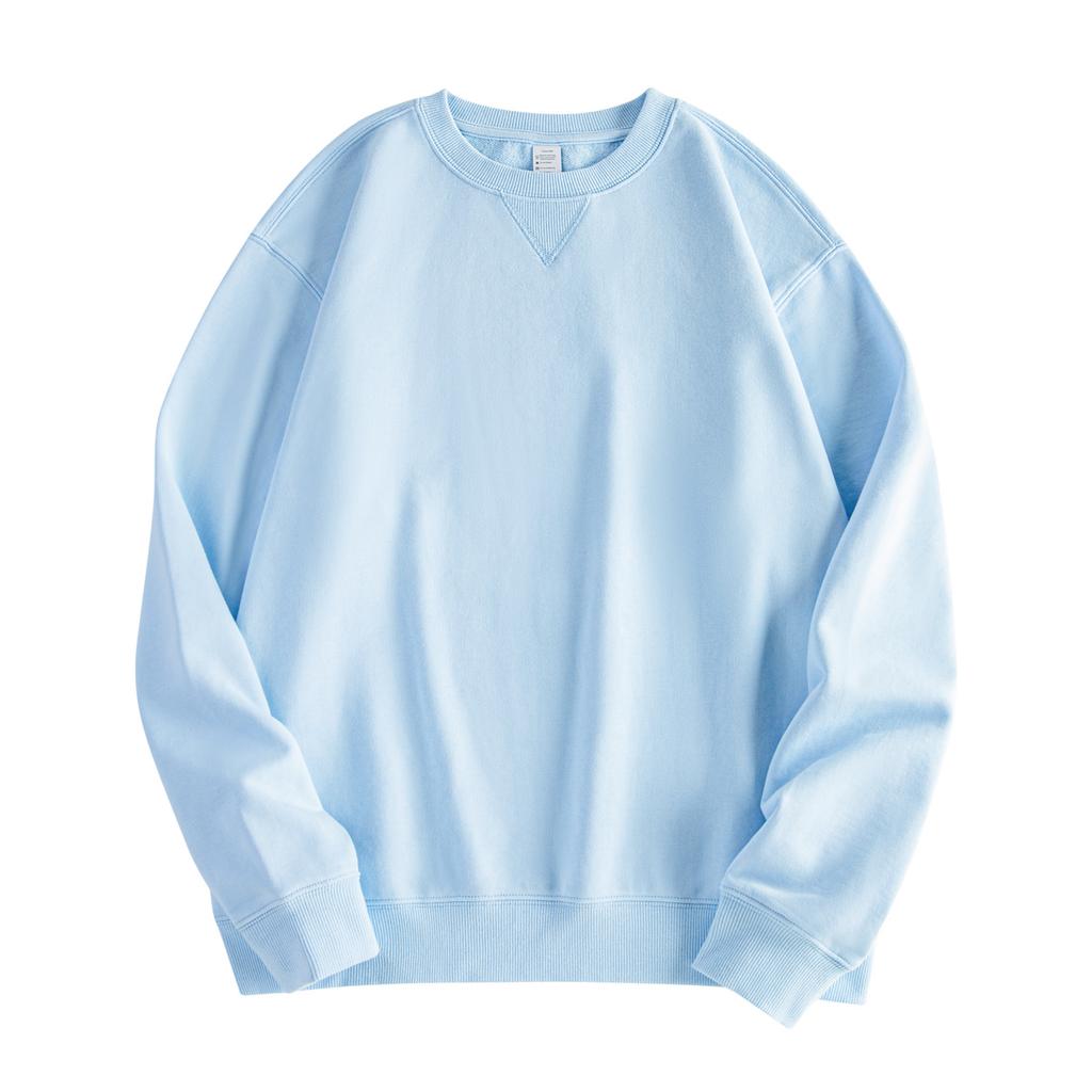 380g Heavyweight Combed Cotton Crewneck Sweatshirt, Fleece Long Sleeve Pullover, Relaxed Fit Triangle Cut, Unisex