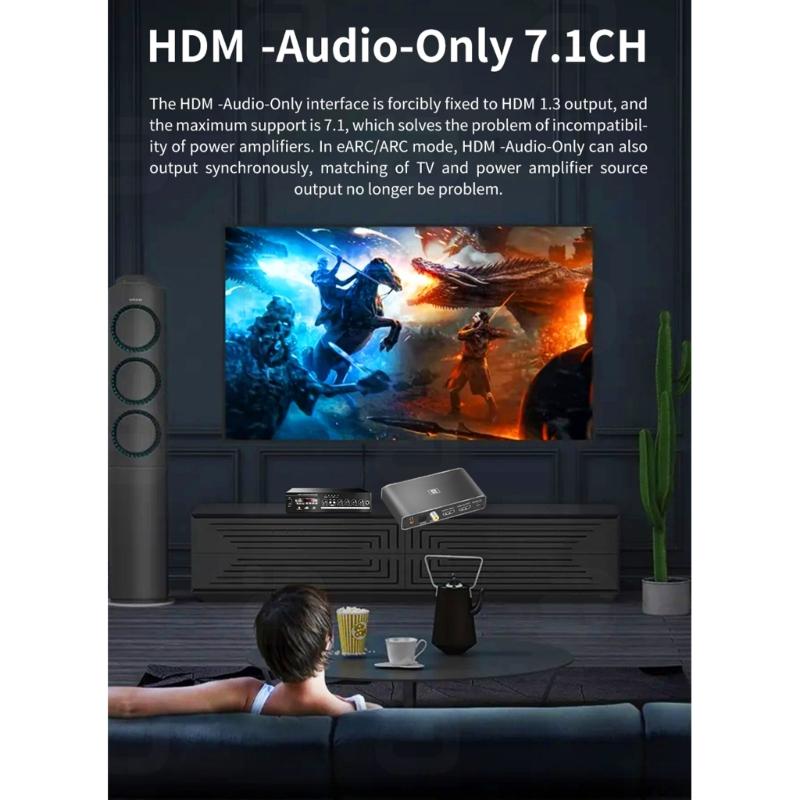 8k HDMI2.0b Audio Extractor 2 In 1 Out Switcher eARC Splitter 7.1CH DSTHD AUX Coaxial Optical DAC Decoding CEC HDCP