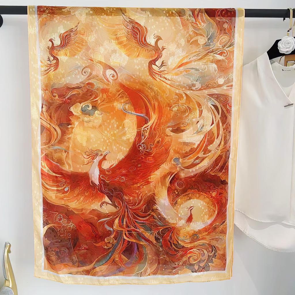 Simulationsseide Mode Blume-Schnitt Seidenschal Damen Einseitig Zweifarbig Blume Retro Schal