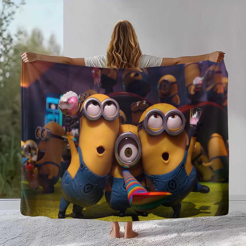 Cute Minions Cartoon Flannel Blanket,Ultra Soft Warm Plush Throw for Home Bedroom Bed Sofa Cover Camping Picnic Gift Kids