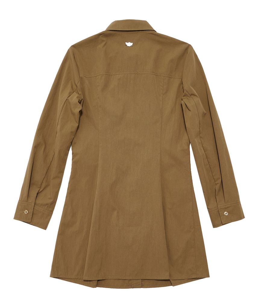 Deliscent Two-Shirred Shirt Dress [Khaki]