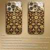 Premium gegalvaniseerde glazen telefoonhoes voor iPhone 17  16  15  14  13  12  11pm Pro Plus. Goudkleurig gestreept bloemenpatroon.