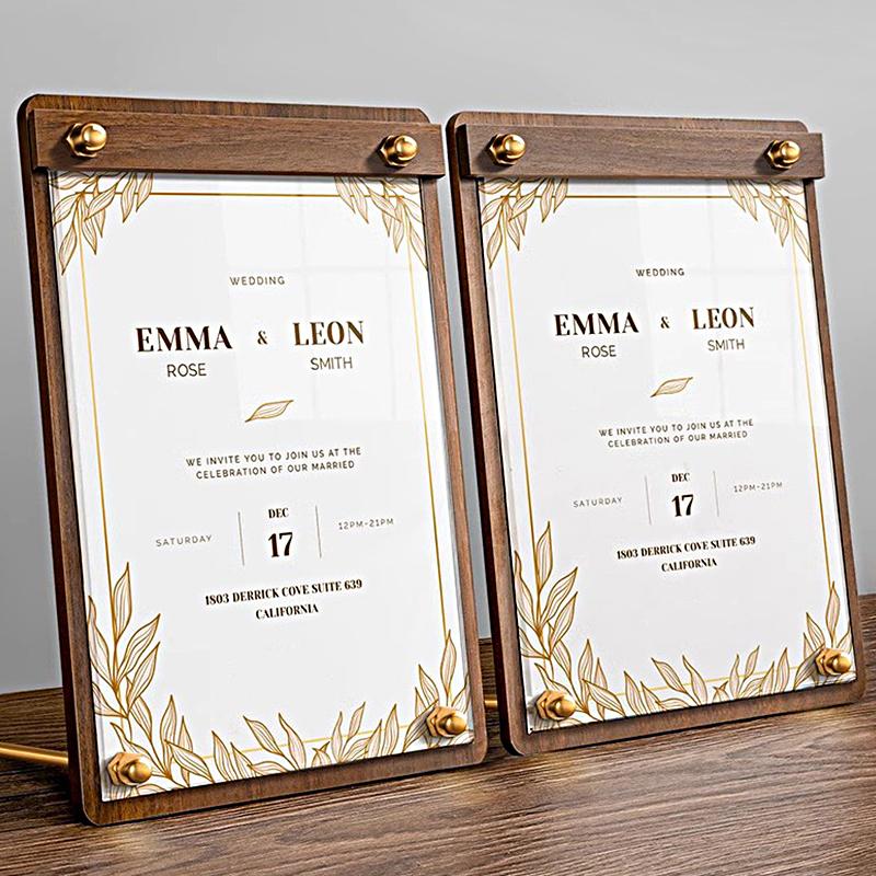 1PC Solid Walnut Wood Top Display Clipboard Restaurant High-grade Coffee Price List Dinner Acrylic Menu Table A4/A5/A6