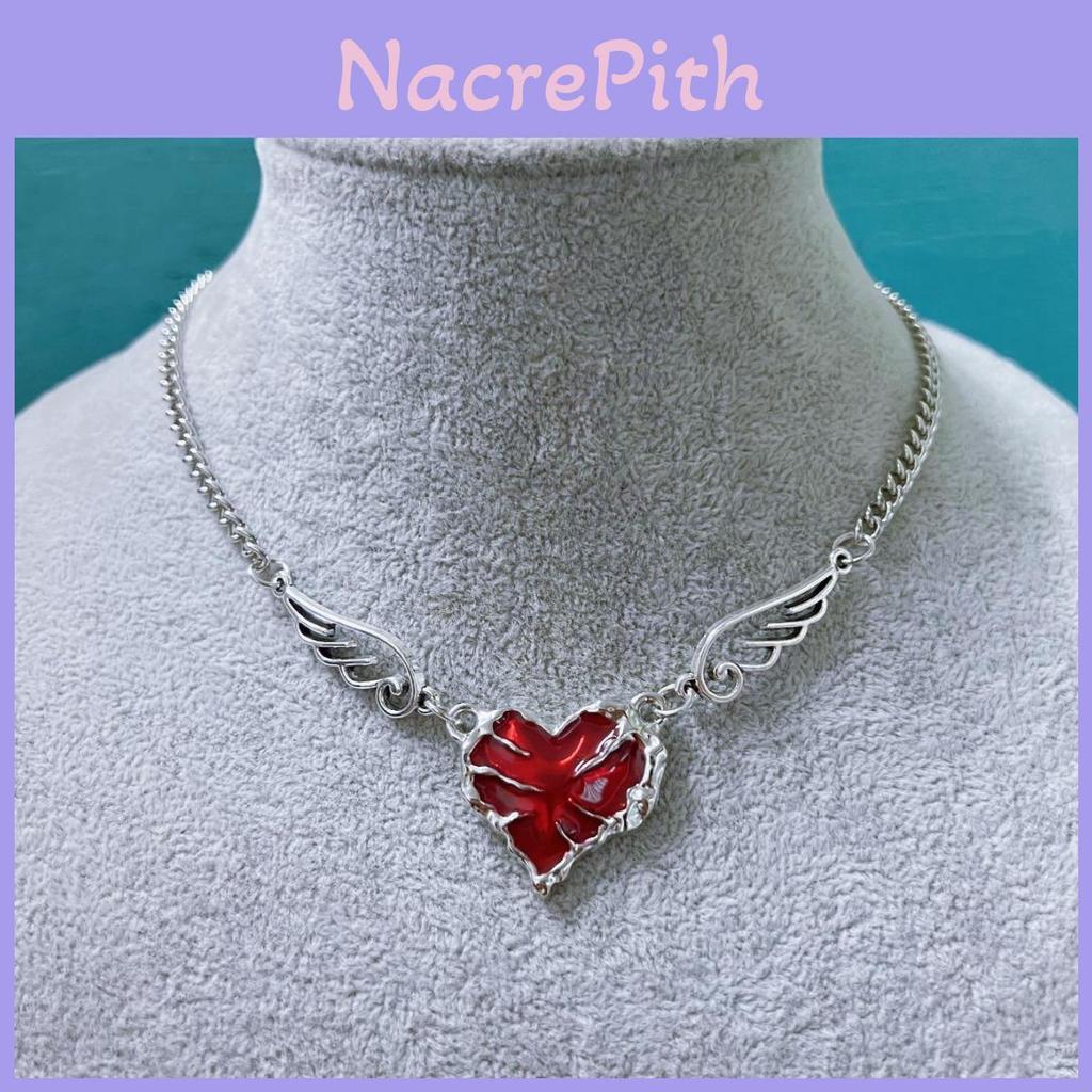 Dark Chic Geometric Alloy Chain With Angel Wing Pendant For Men Women