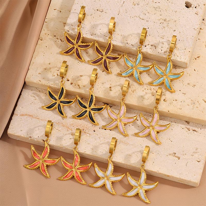 Starfish Drop Oil Titanium Steel Earrings Trendy Luxury Beach Style Stainless Steel Earrings Personalized 18K Earrings