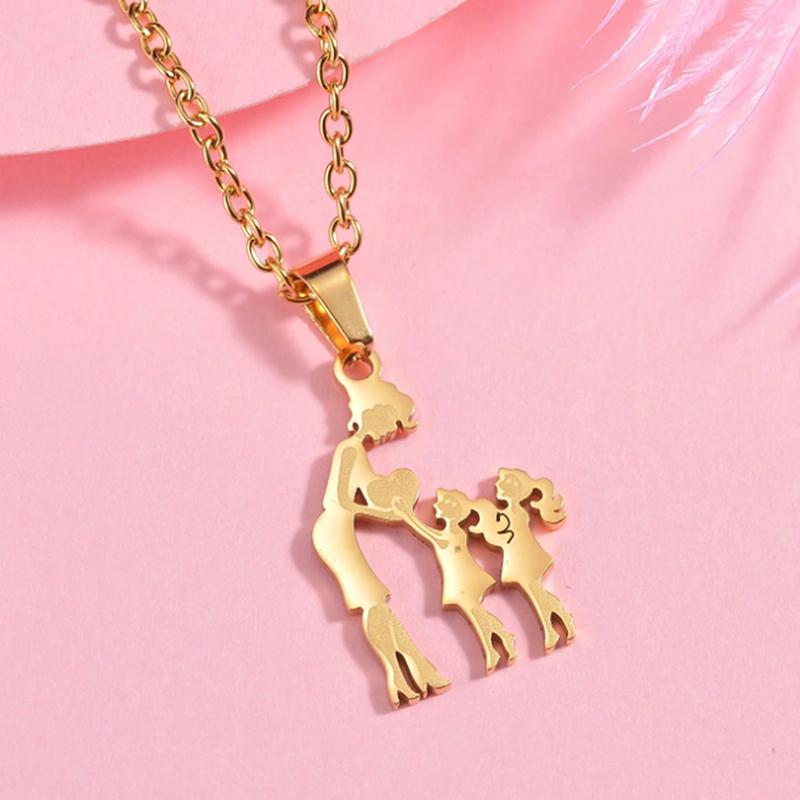 Mother And Children Necklace Stainless Steel Mom Son Daughter Pendants Necklaces Family Jewelry Gifts