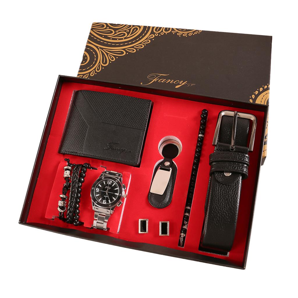 Luxury Business Style Paper Souvenir Gift Set with Watch Wallet Belt Keychain & Bracelet-Perfect Valentine's Day Holiday Gift