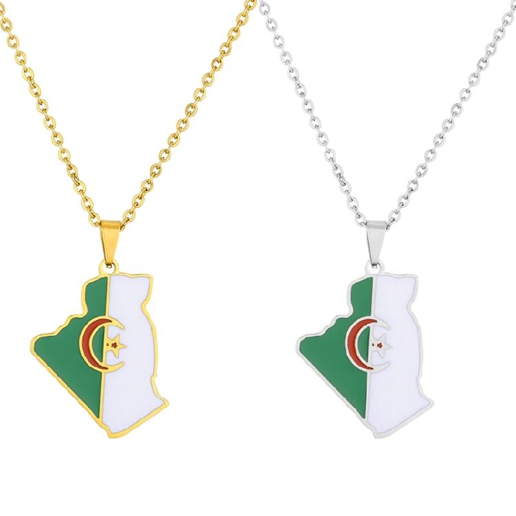 Collar con Colgante Mapa de Argelia Pareja Patriótica Estilo Étnico Regalo de Personalidad