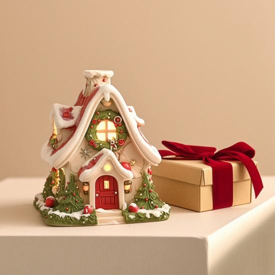 Decorazioni da Tavola Natalizie per la Casa, Casa di Neve Bruciatore di Incenso, Supporto Backflow, Statuette Decorative Soggiorno Festivo Xmas Desktop