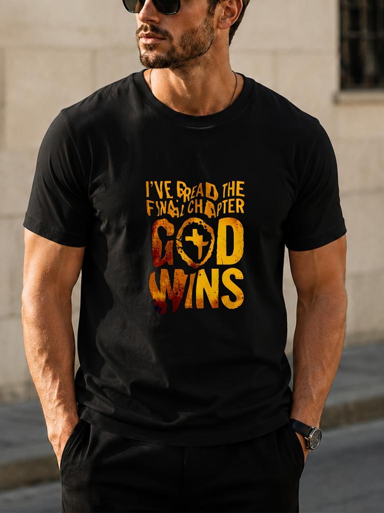 1pc I'VE READ THE FINAL CHAPTER GOD WINS Unisex T-Shirt with Print Design - Suitable for Casual Wear - Casual And Versatile - Summer Item - Pure Top