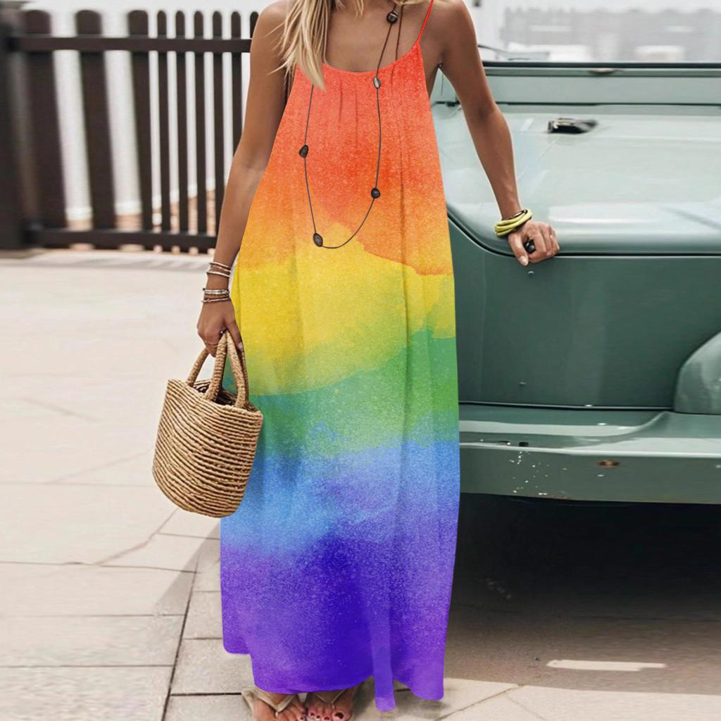 Dámské Módní Ležérní Volné Šaty s Květinovým Potiskem a Úzkými Ramínky Bez Zad