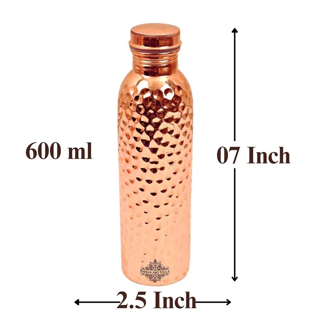 Copper Hammered Design Water Bottle - 600 ML, Ayurvedic Health Benefits, Ideal for Home, Office, Gym, Travel, and Gifting, Pack of 1