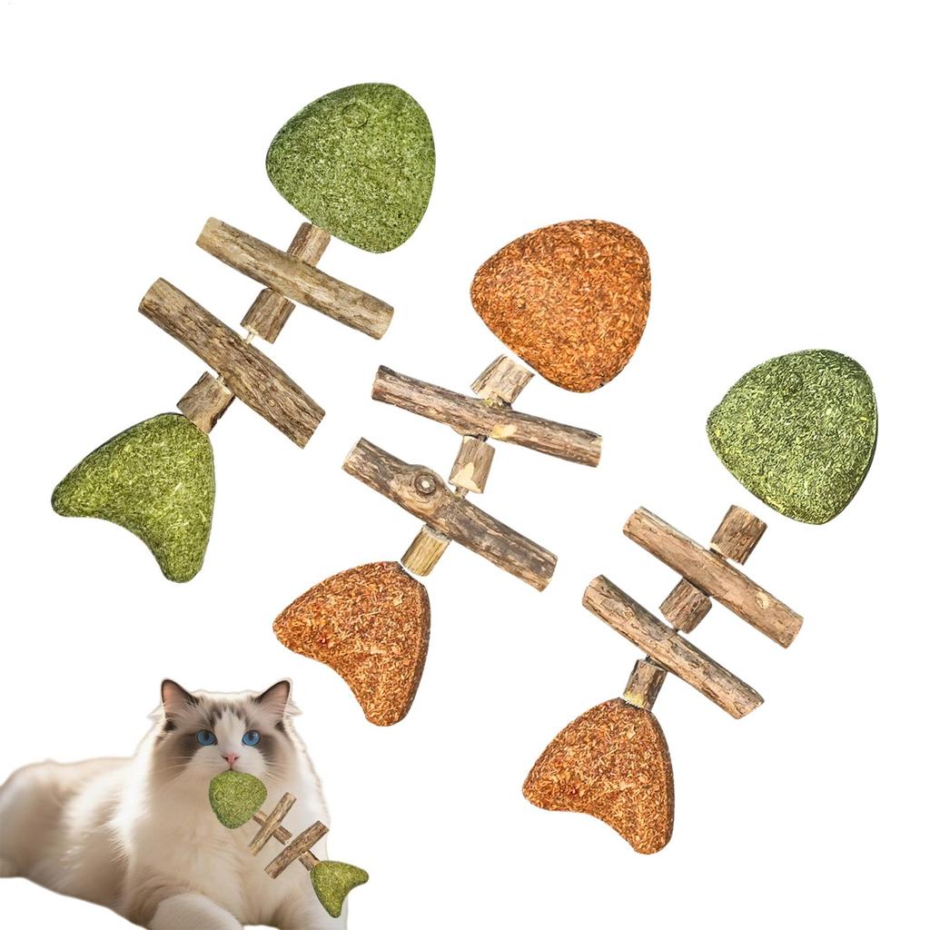 Cat Chew Toy 3-Pieces Fishbone Design Stick Interactive Kitten Teething Toys for Indoor Cats for Dogs Pet Kitten Christmas