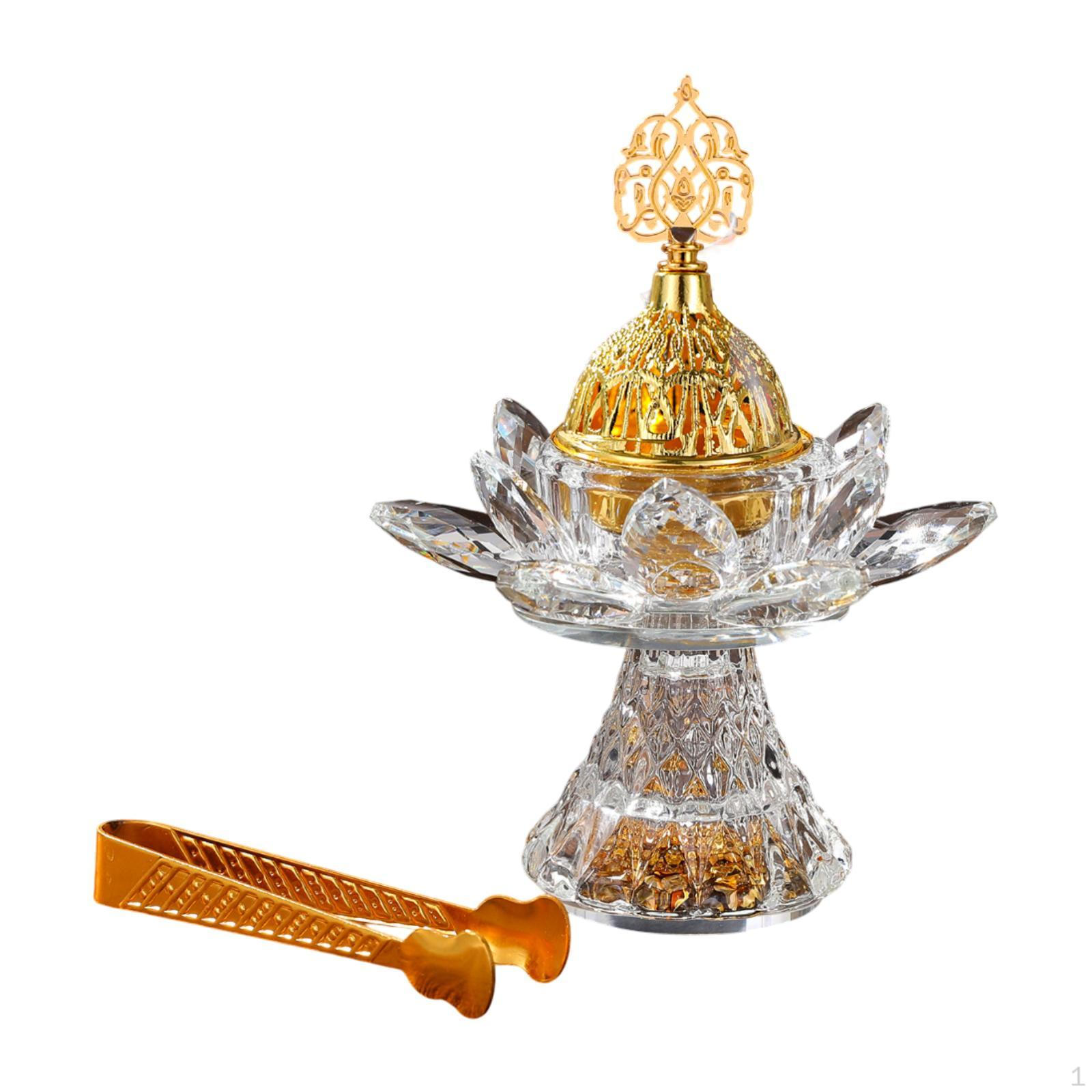 

Glass Incense Burner,Arabian Burner Censer Bakhoor Lotus Cone Holder for