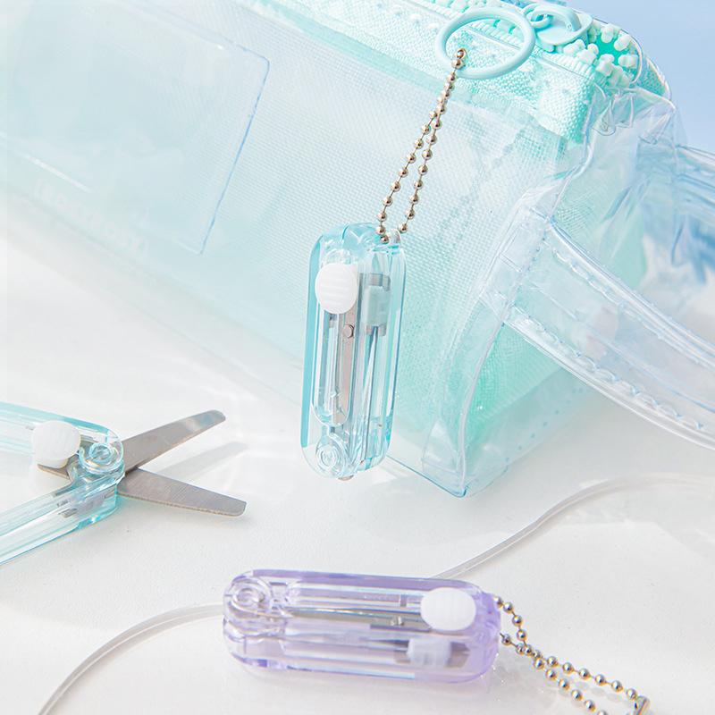 Transparent Mini Scissors Retractable Folding Portable Scissors Student Hand-Made Paper Scissors Candy Color Small Scissors