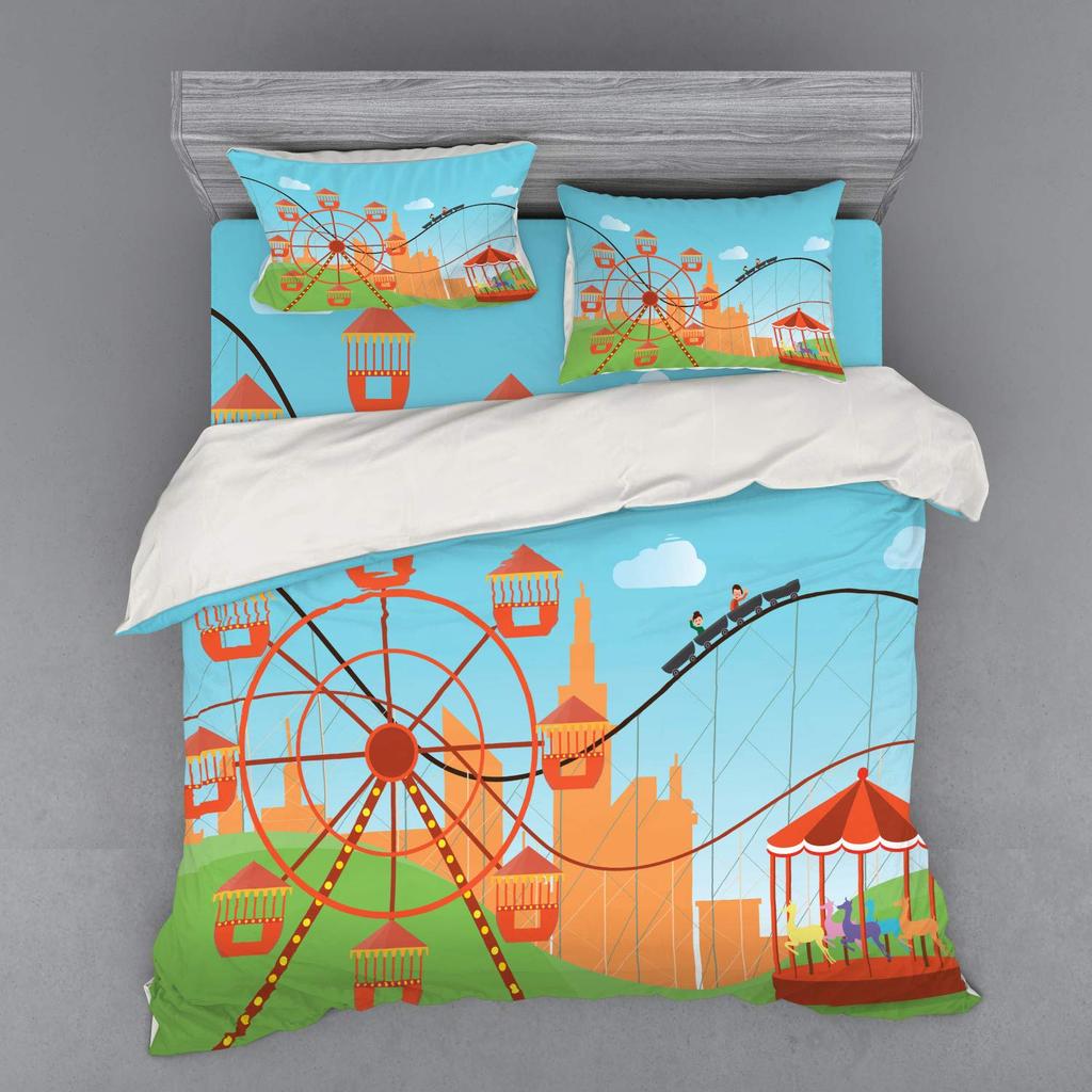 Ferris Wheel Duvet Cover Set For Kids Teens Boys Girls Lightweight Bedspread Cover Bedroom Decor Holiday Enjoy Theme Bedding Set