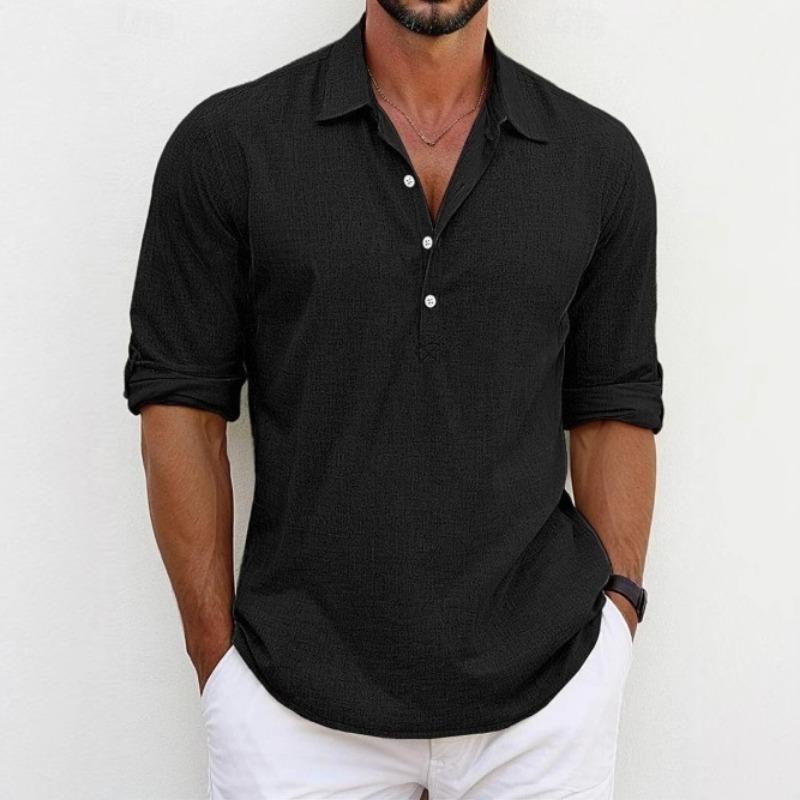 Men Long Sleeve Turn Down Collar Casual Breathable Solid Shirt
