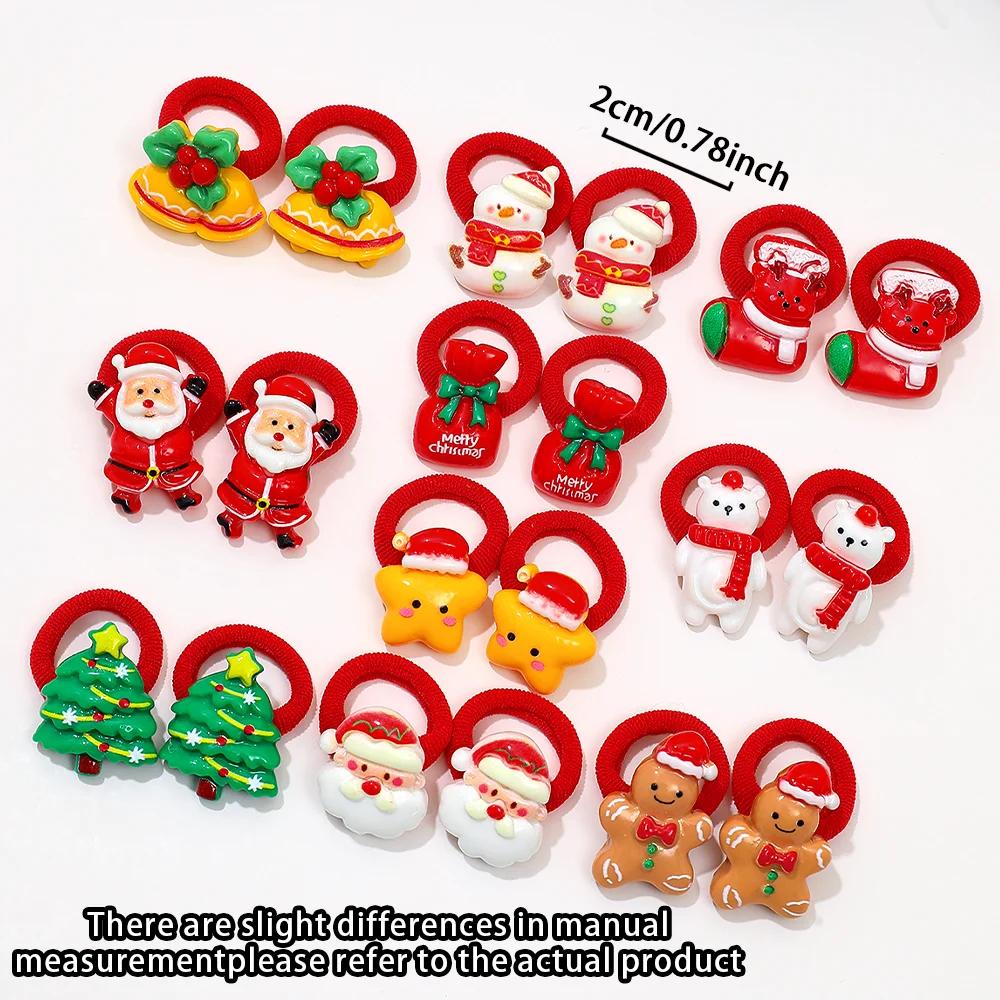 Cute Christmas Hair Ties for Girls, Santa Christmas Tree, Snowman Design, Ideal Gift for New Year, 10-Pack