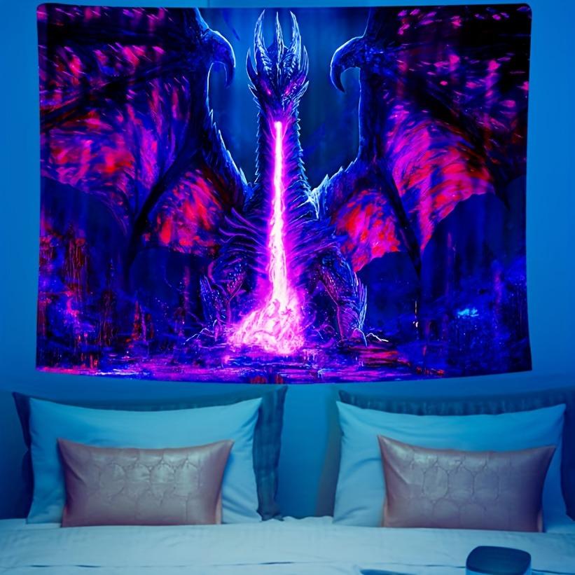 Purple Dragon Fluorescent Uv Tapestry Horror Halloween Uv Exposure Reaction Tapestry Hip Hop Abstract Style