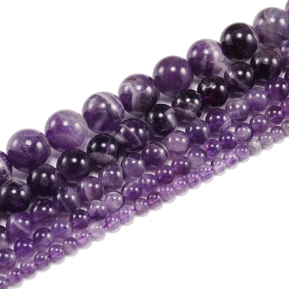 1 Strang/Los 6 8 10 12 mm Natürlicher Traum Lila Amethyst Kristallstein Runde Perlen Lose Abstandshalterperlen zur Schmuckherstellung Armband