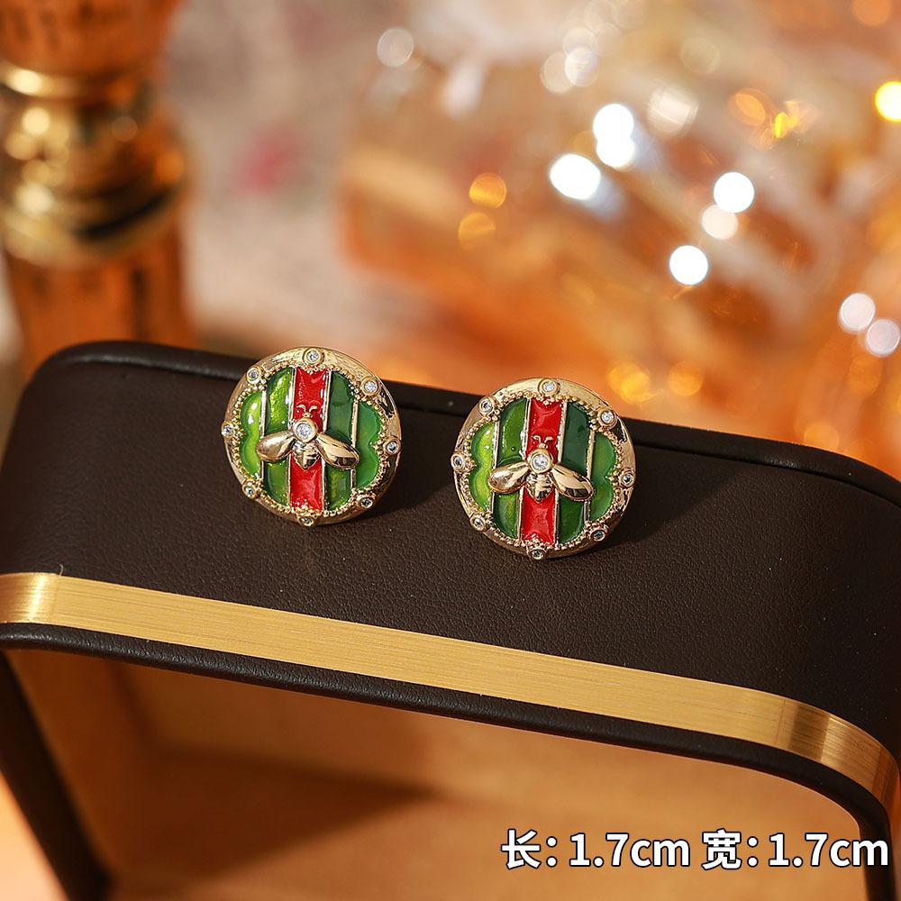 Ainibenni Original Design Enamel Painted Earrings for Women, Monet Garden Oil Painting Style Stud Earrings