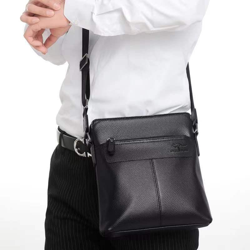 High End Shoulder Bag Men's Leather Casual Top Layer Cowhide Men's Bag Vertical Small Backpack Soft Leather Crossbody Bag