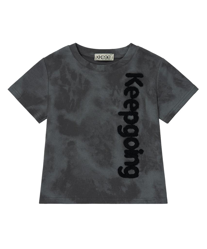 KKEEE Keep Going Boucle Embroidery Crop Short Sleeve Tee