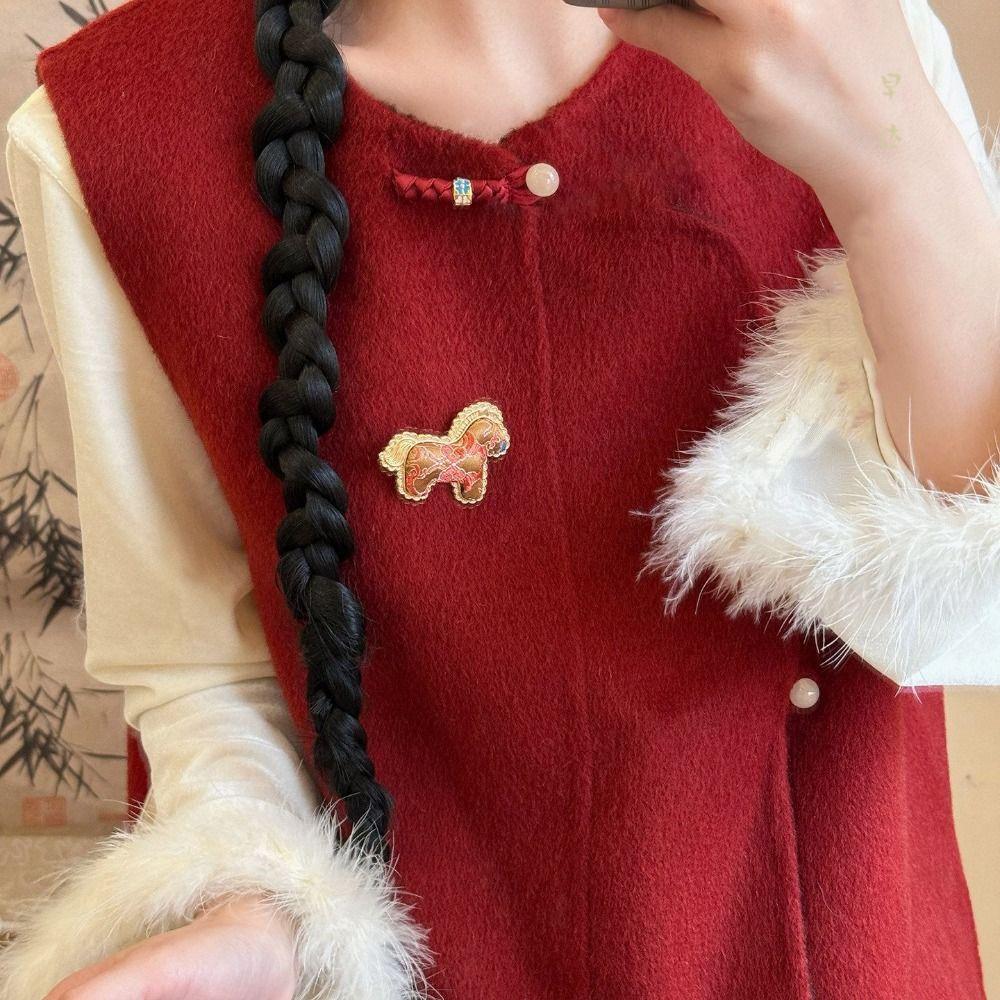 Cartoon Song Brocade Horse Brooch Chinese Style Little Pony Sweater Pin Clothing Accessory