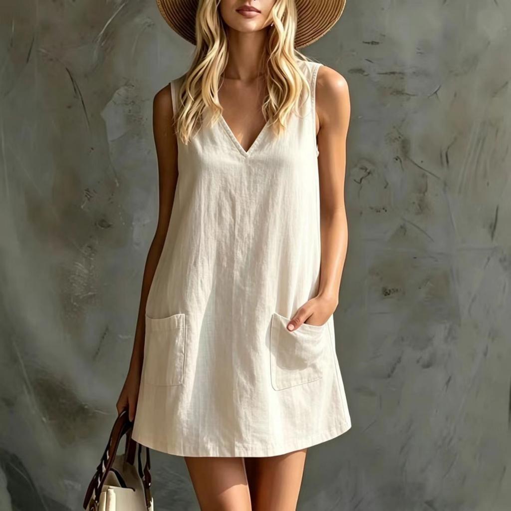 Women Casual Pocket Slip Dress Long Length Sleeveless Comfortable Loose Fit Summer Dress with Adjustable Straps and Side Pockets