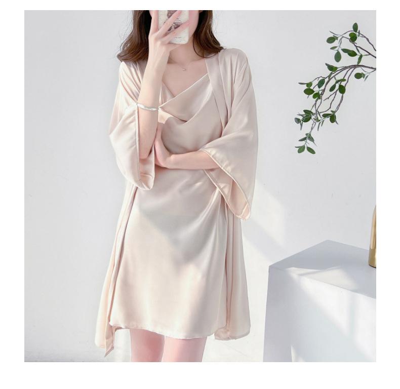 Sexy pajamas women's summer 1011 new ice silk suspender nightgown set Internet celebrity live broadcast explosion long-sleeved loungewear