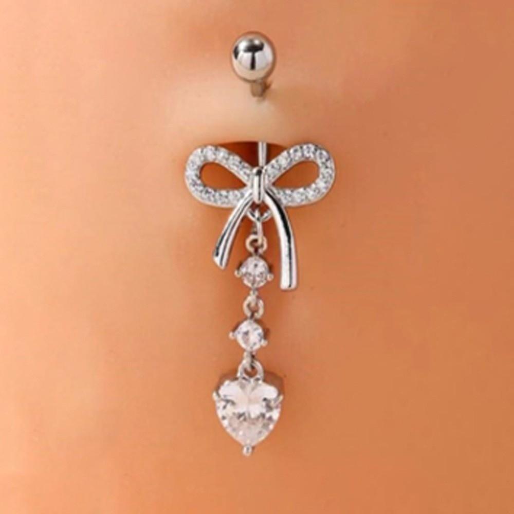 Stainless Steel Crystal Zircon Piercing Belly Bow Knot Belly Rings Butterfly Navel Jewelry  Women