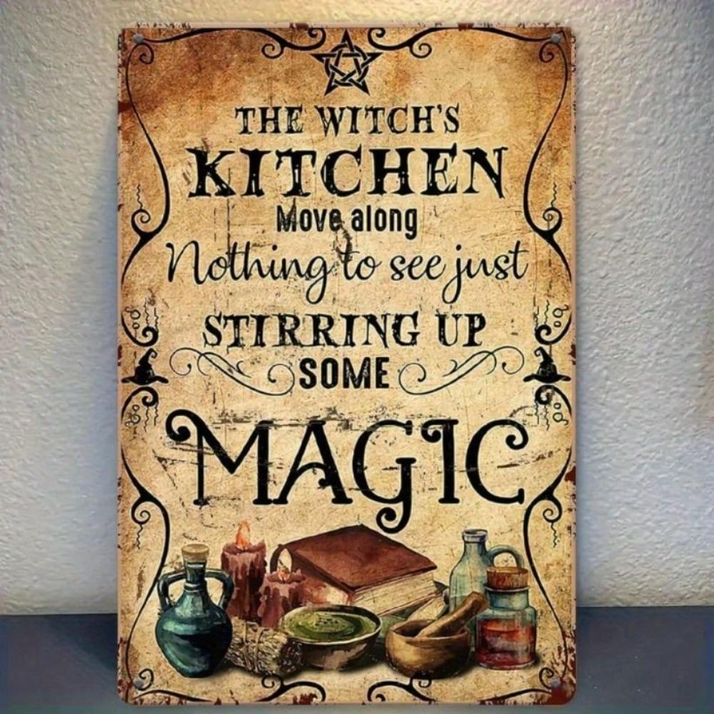 Metal Poster Wall Art, Vintage Witch Kitchen Brew, Halloween Decor