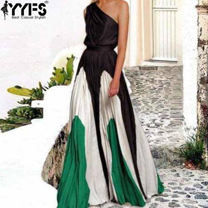 

YYFS Женская мода лето весна цветочный узор принт без рукавов косой воротник высокая талия повседневные платья