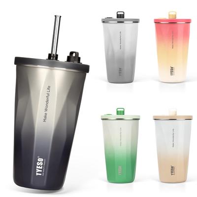 TYESO Tumbler with Stainless Wide Vacuum Home Keeps Hot or with Large for Girls and Boys Straw, Steel, Mouth, Insulated, Office, Outdoor, Multi-Color,