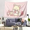 1pc Kawaii Strawberry Bear Tapestry  Polyester 2D Print Pink Polka Dot  Cute Animal Design Perfect Wall Decor Gift for Bedroo