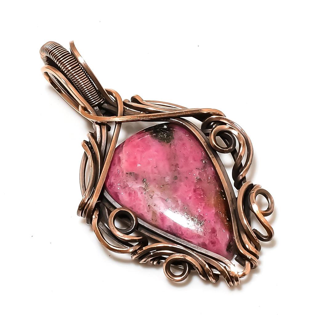Rhodonite Jewelry, 999 Copper Wire Wrapped Pendant Handmade Gemstone Jewelry, Gifts For Wife Brand New Pendant