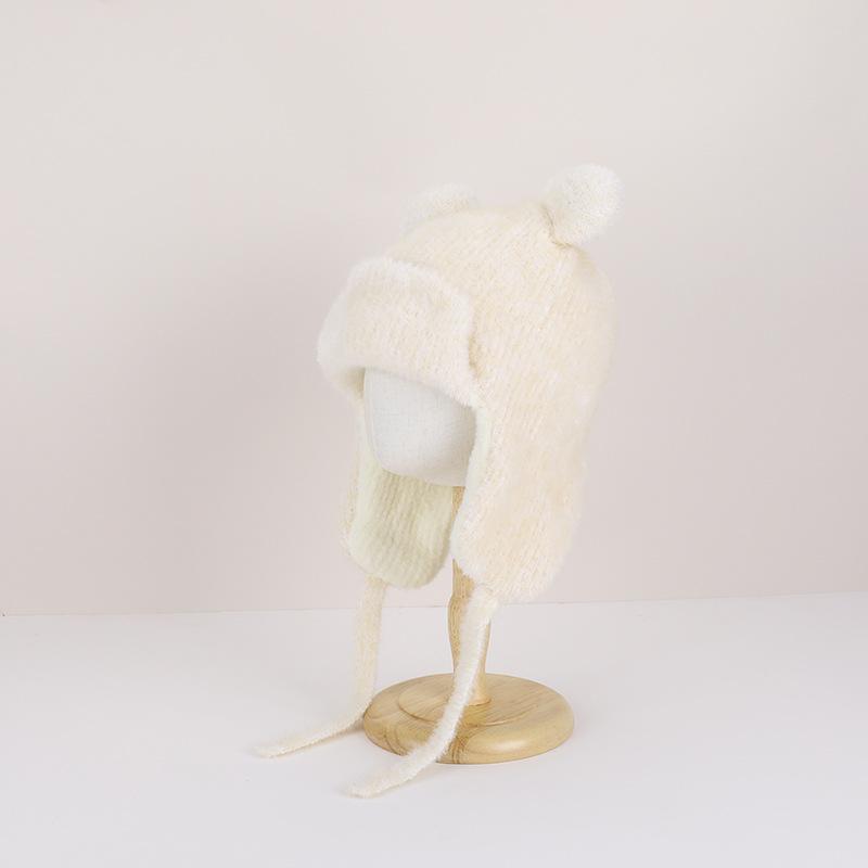 Children's Hats Plush Bear Ear Protectors Pullover Hats Boys and Girls Cartoon Cute Outdoor Warm Knitted Hats