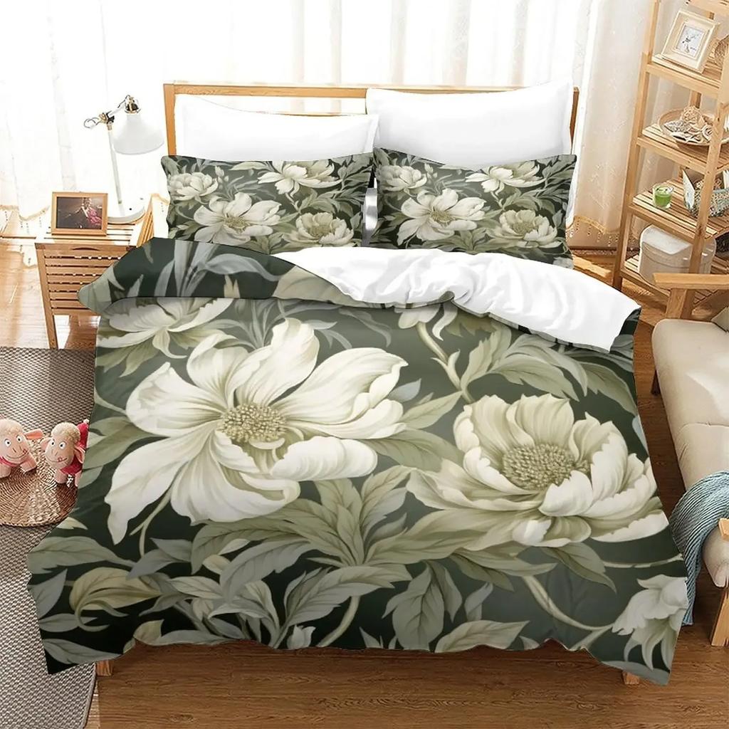 Peony Floral Duvet Cover Luxury Flower Leaves Bedding Set Garden Spring Blossom Comforter Cover Microfiber Botanical Quilt Cover
