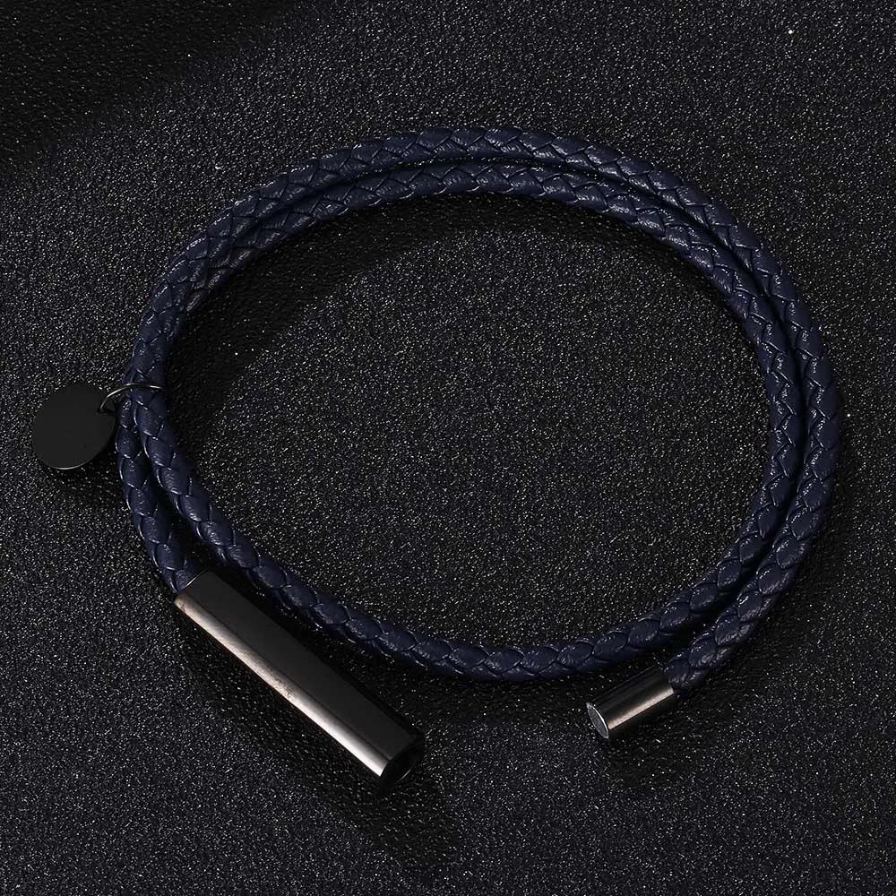 Moda Uomo Classico Blu Tessuto Pelle Vera Pelle Bracciale Amanti Regalo Bracciale