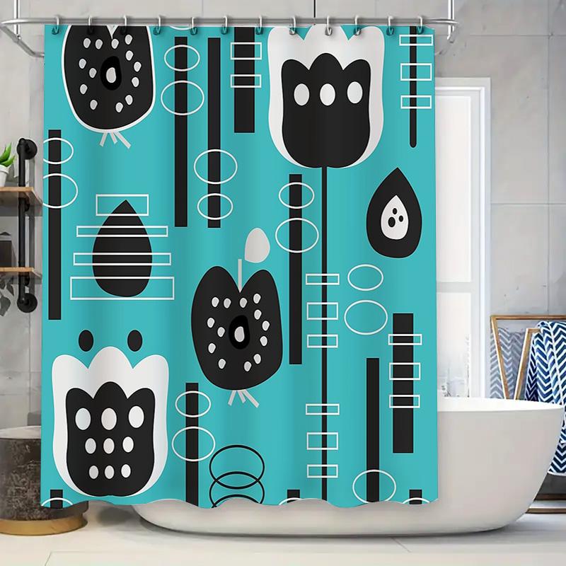 

Boho Teal Blue Abstract Tree Shower Curtain Modern Nature Forest Botanical Washable Fabric Decor W60H190(CM)-1 Pcs