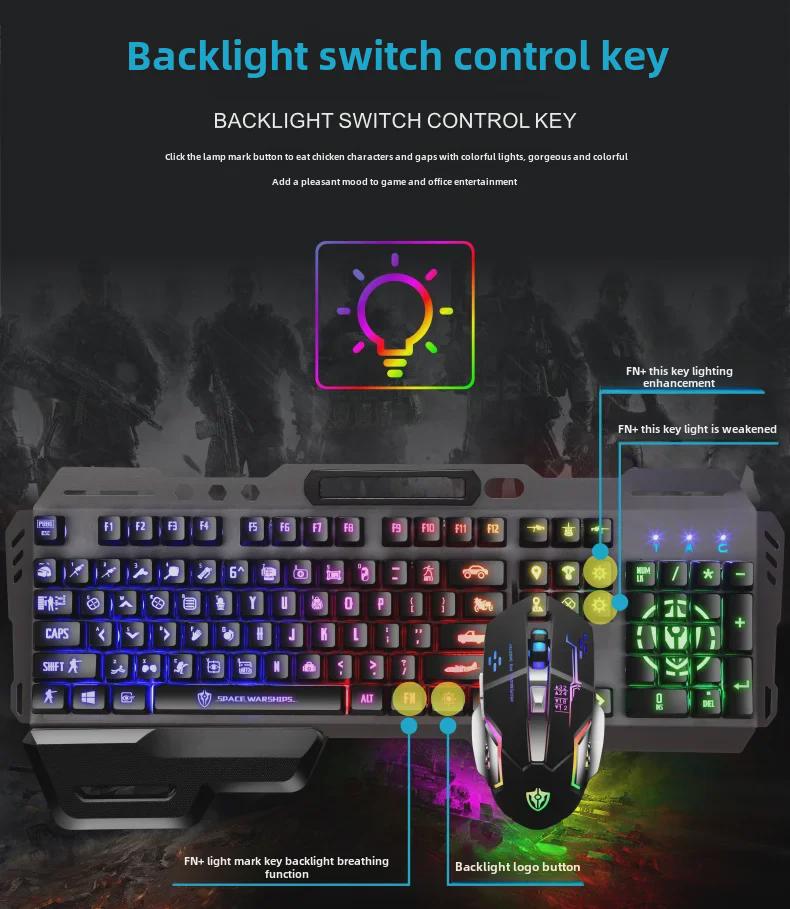 Mechanical Feel Gaming Keyboard & Mouse Set with Luminous Floating Keycaps, Metal Wired USB - Hot Sale