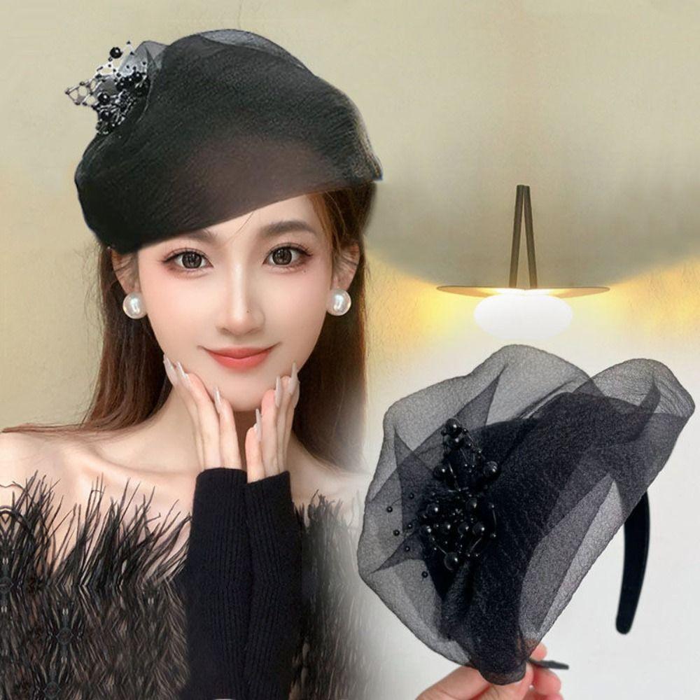 Mesh Yarn Half Hat Headband French Style Hat Shape Hairband Fashion Mesh Hair Hoop  Ladies