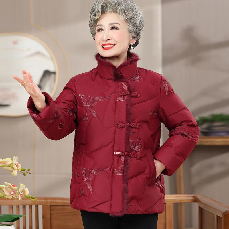 Elderly Women's Stand-Collar Thickened Down Jacket