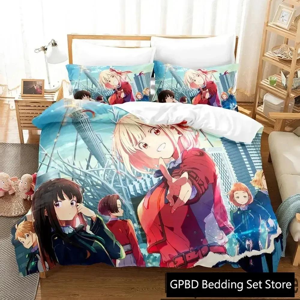 3D Print Anime Lycoris Recoil Comfortable Duvet Quilt Cover Pillowcase Bedding Set Children Bedroom Decoration Home Textile