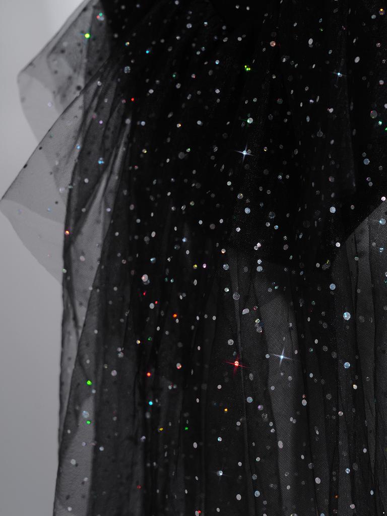 Ladies Ice Skating Dancewear Rhinestone Embellished Long Sleeve Backless Leotard with Tiered Tulle Ruffled Skirt Jumpsuit for Competition