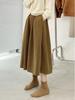 Versatile Corduroy Maternity Midi Skirt, Slimming Vintage A-line Design with Velvet for Autumn/Winter