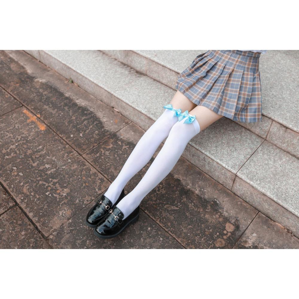 Japanese Long Tube Lolita Stockings, Bow White Sexy Women's Thigh Socks, Velvet High Stockings