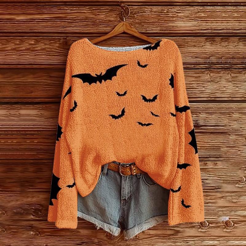 Womens Loose Long Sleeve Knit Sweater 3D Print Halloween Casual Top